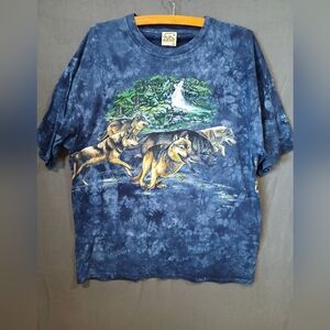 Vintage Habitat Wolf Graphic T-Shirt Mens XL Blue Mammoth